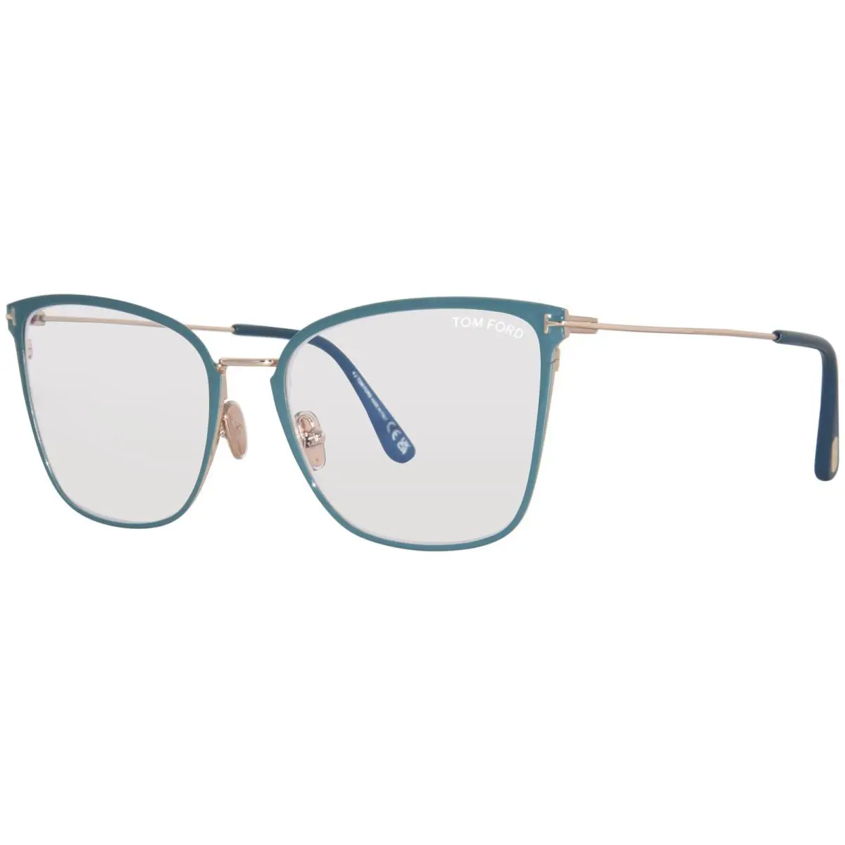 Tom Ford TF5839-B 087 Eyeglasses Frame Women`s Shiny Teal/rose Gold Fullrim 56mm