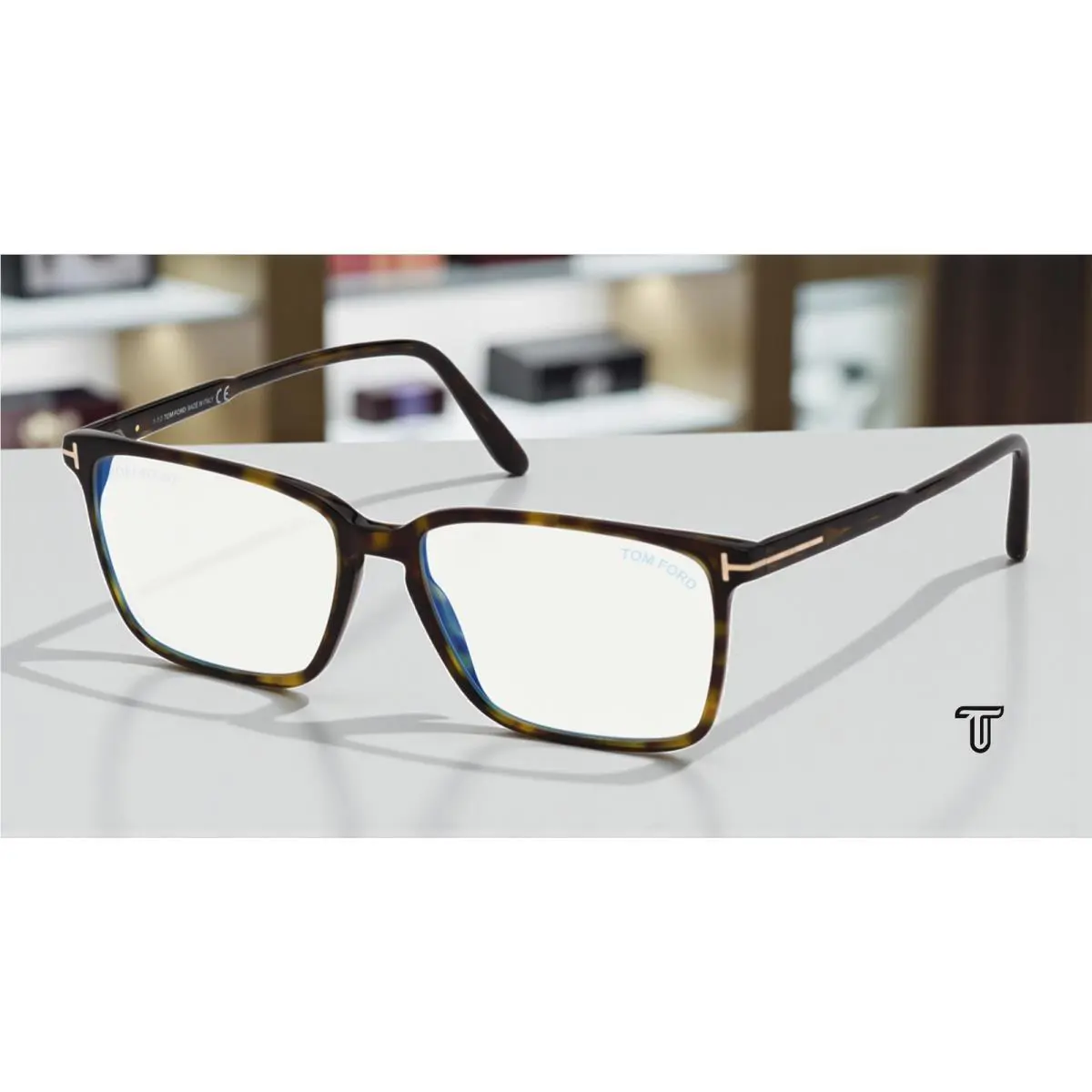 Tom Ford FT5696 B 052 Dk Havana Clear Plastic Blue Filter 54 mm Men`s Eyeglasses