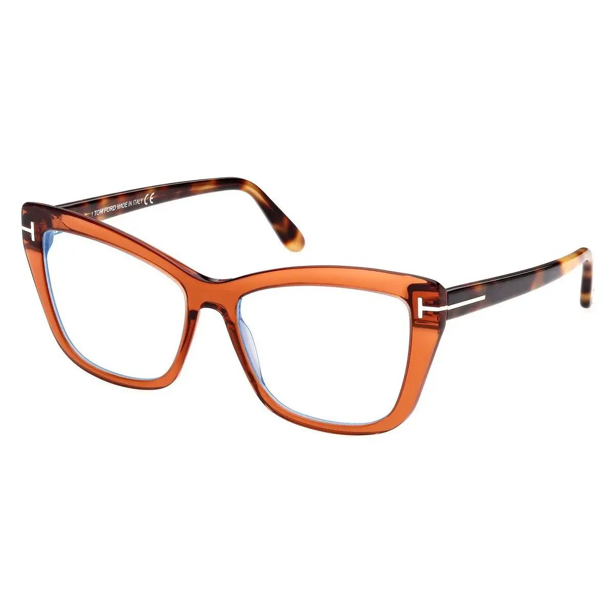 Tom Ford FT5826-B 048 Shiny Dark Brown/clear Blue Light Block 55mm