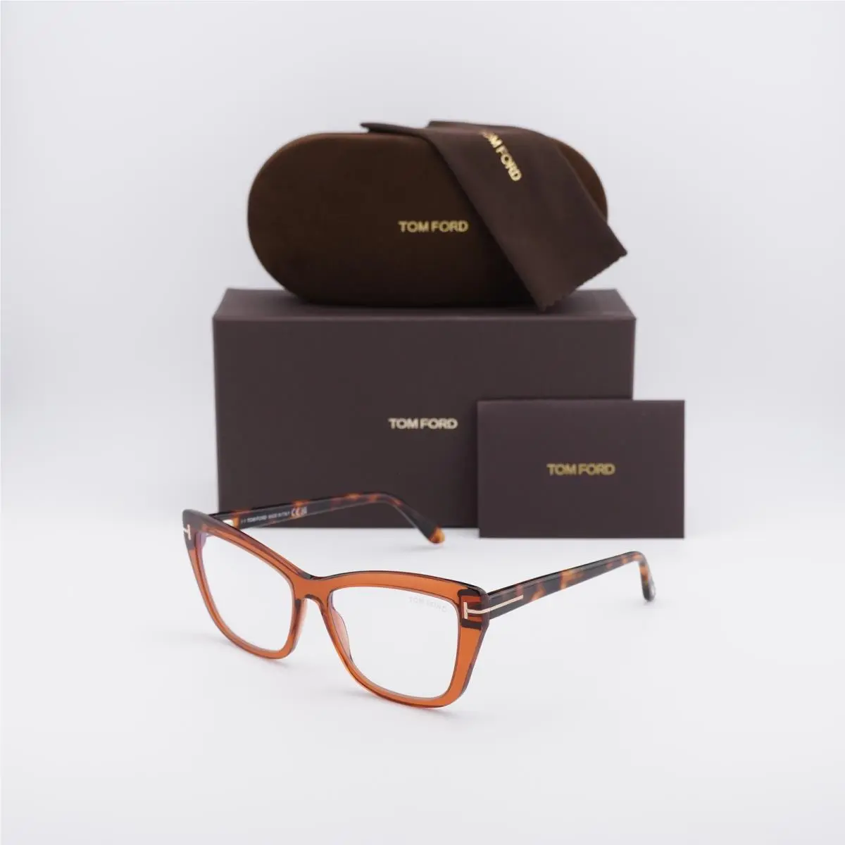 Tom Ford FT5826-B 048 Shiny Dark Brown/clear Blue Light Block 55mm
