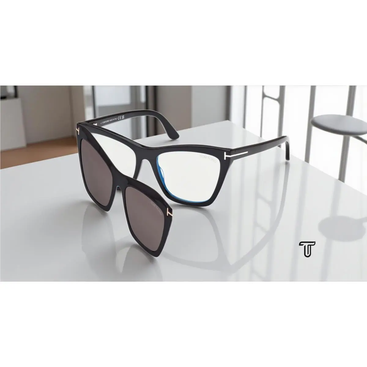 Tom Ford FT5971 B 001 BB Shiny Black 54 mm Women`s Eyeglasses Clip on Sunglasses