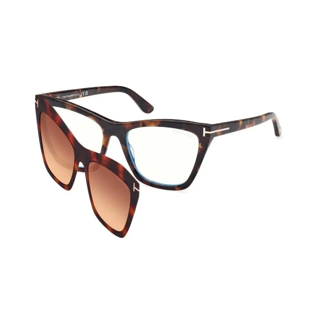 Tom Ford FT5971 B 052 BB Dark Havana 54 mm Women`s Eyeglasses Clip on Sunglasses