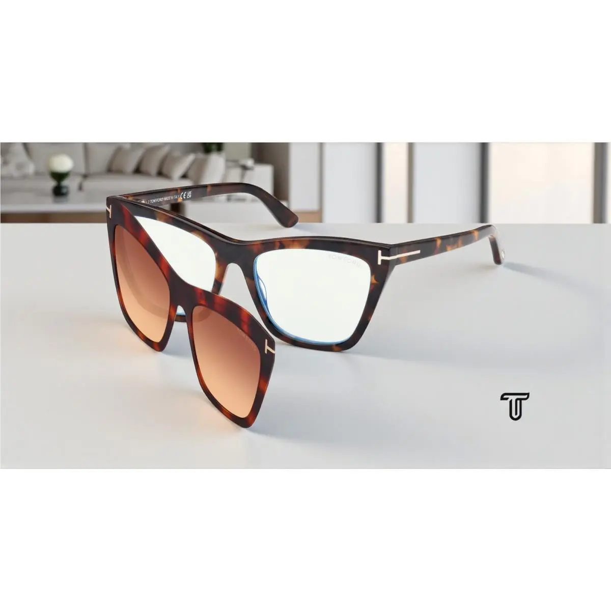 Tom Ford FT5971 B 052 BB Dark Havana 54 mm Women`s Eyeglasses Clip on Sunglasses