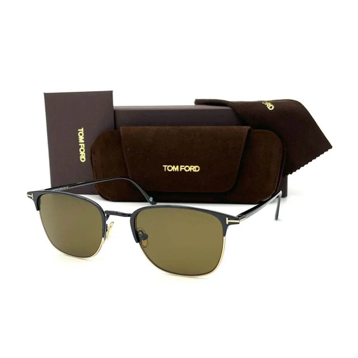 Tom Ford FT 0851 01J Shiny Black Gold Roviex Sunglasses 52mm