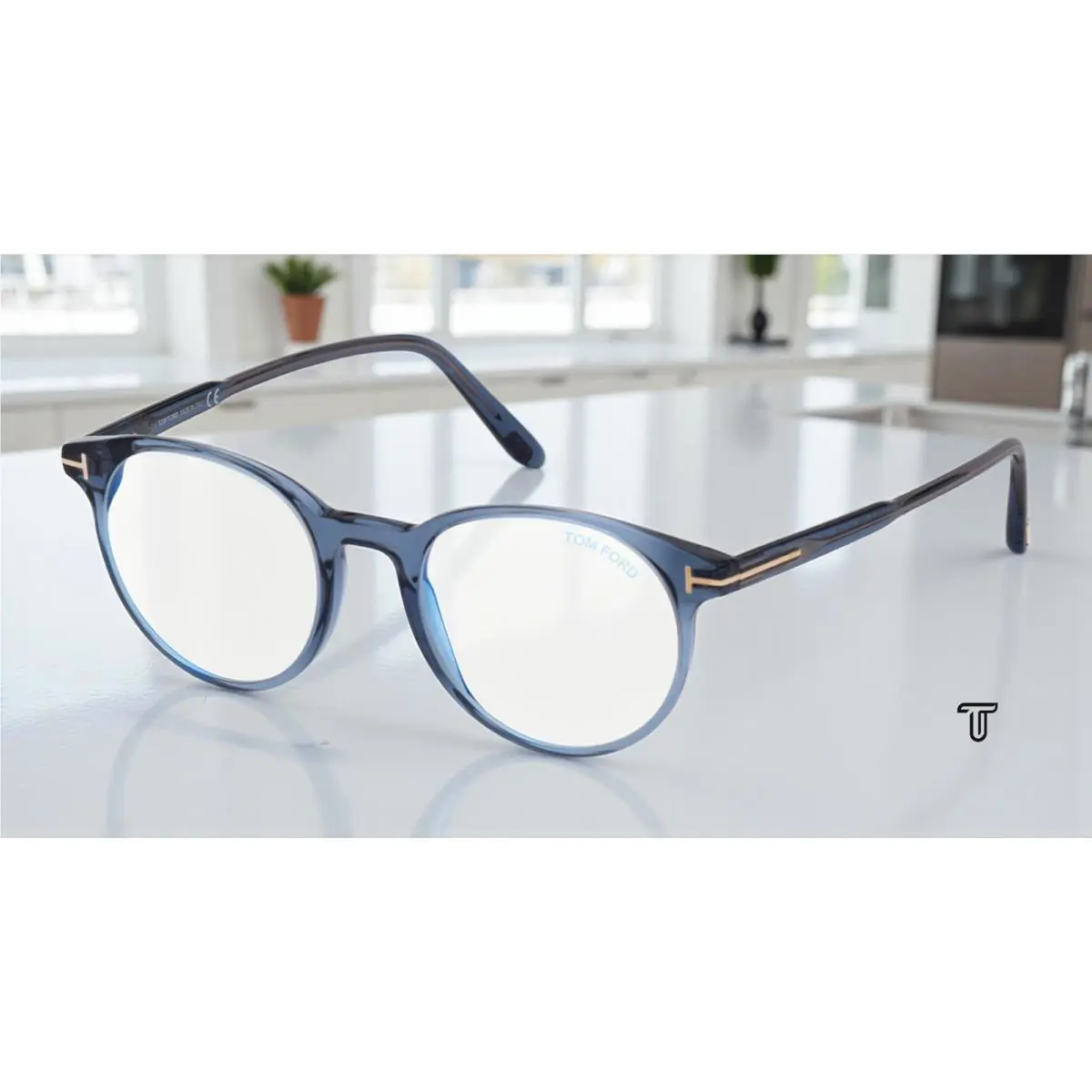 Tom Ford FT5695 B 090 Plastic Shiny Blue 49 mm Men`s Eyeglasses