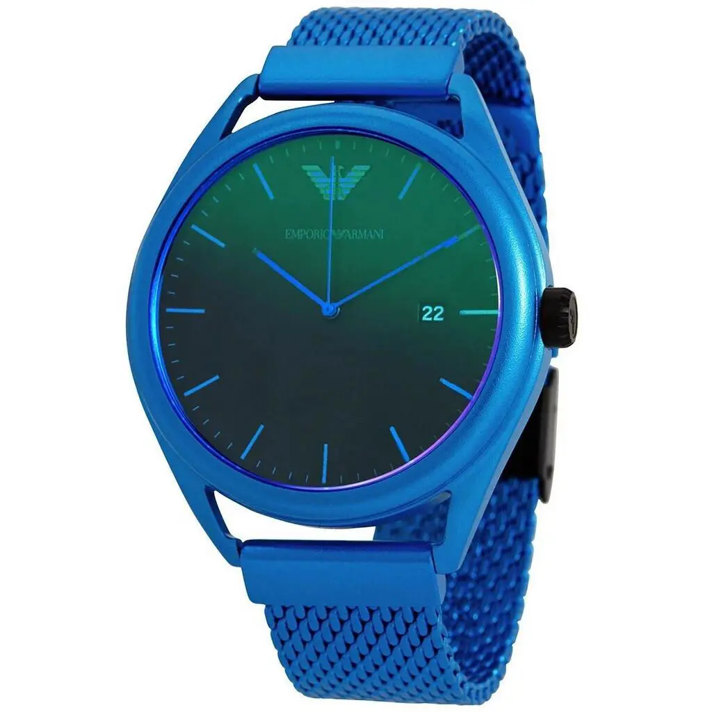 Emporio Armani Matteo Men`s Quartz Black Dial Blue Aluminum 43mm Watch AR11328