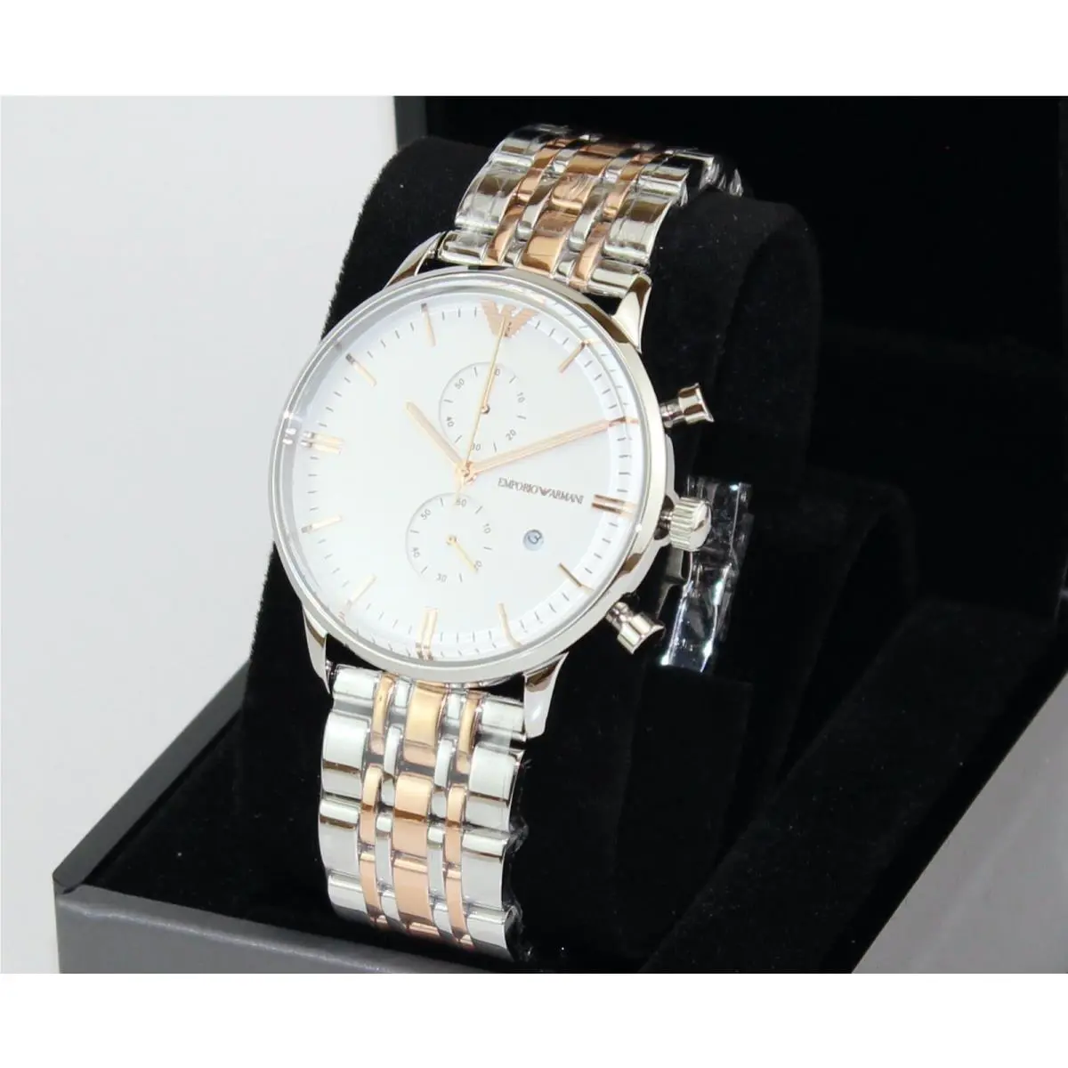 Emporio Armani Two Tone Stainless Steel Chronograph Men`s Watch AR0399
