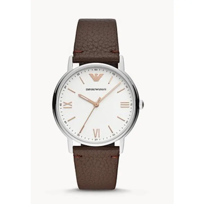 Emporio Armani AR11173 Silver Tone White Dial Brown Leather Band For Men