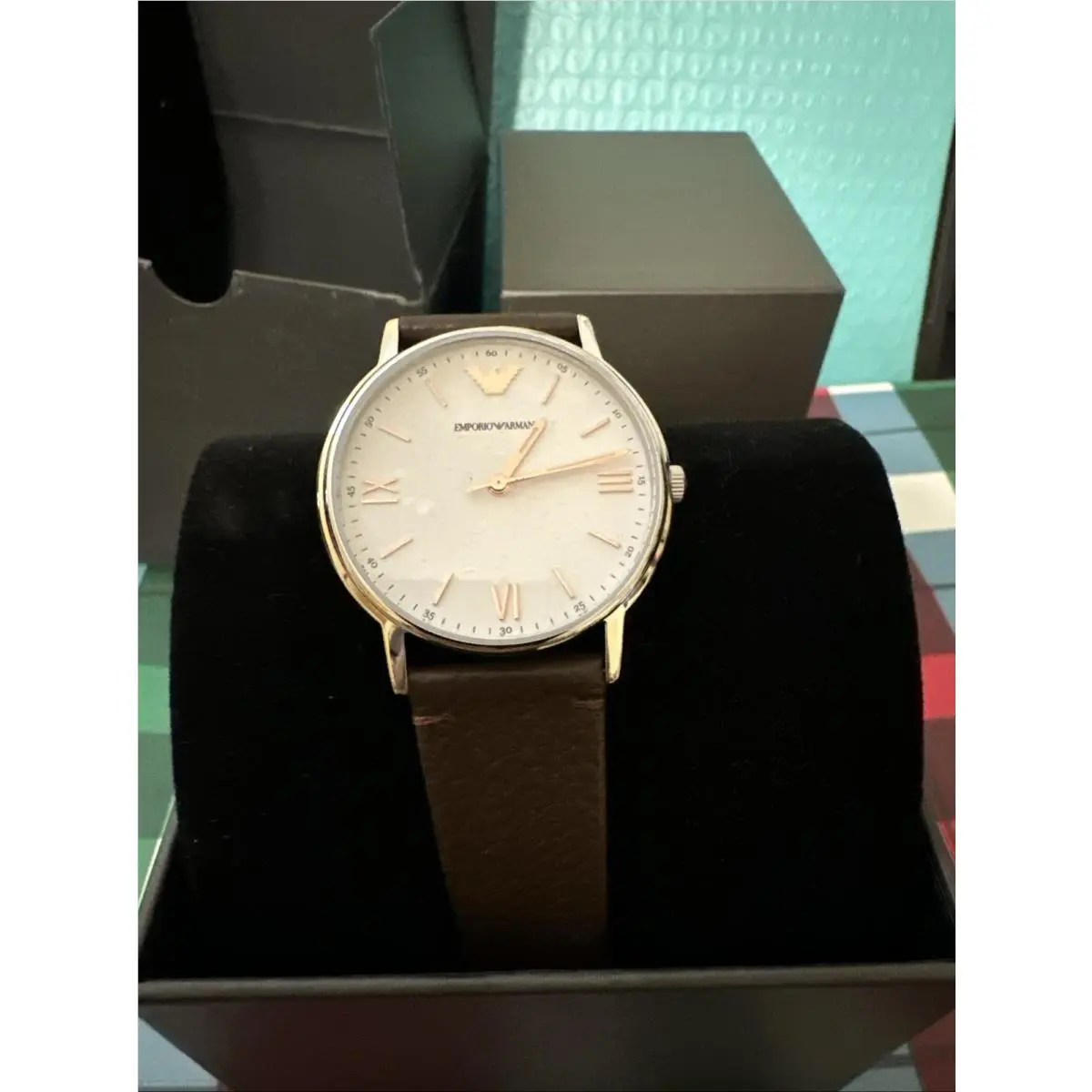 Emporio Armani Kappa Silver Brown Leather Men`s AR11173 Watch