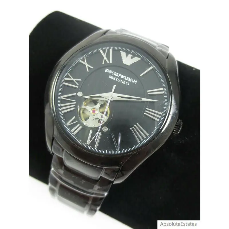 Emporio Armani Black Mens Skeleton Automatic Watch AR60014 + Box