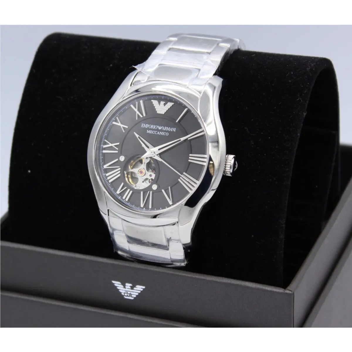 Emporio Armani Automatic Skeleton Silver Black Men`s AR60015 Watch