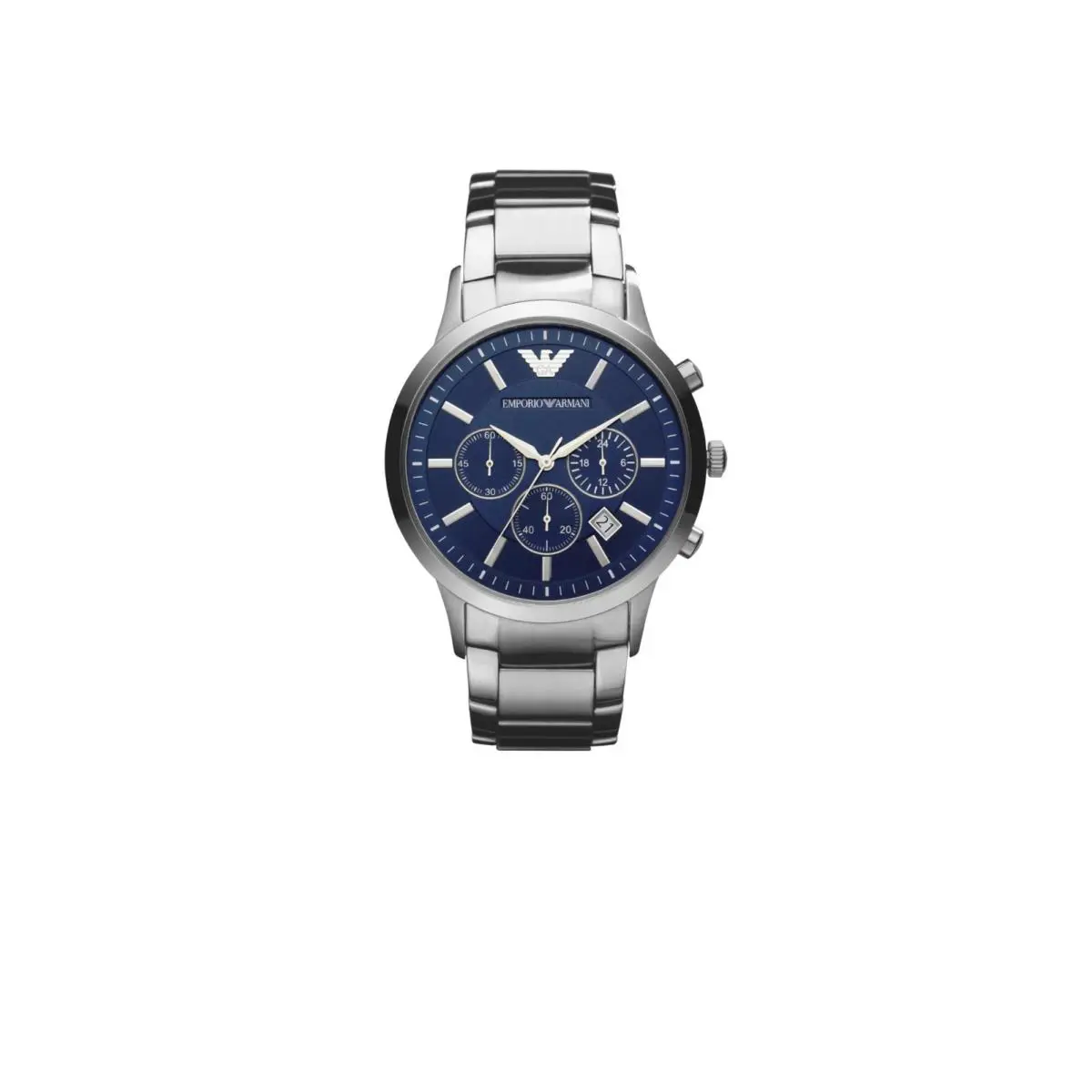 Emporio Armani AR2448 Men`s Chronograph Blue Silver Stainless Steel Watch 43mm