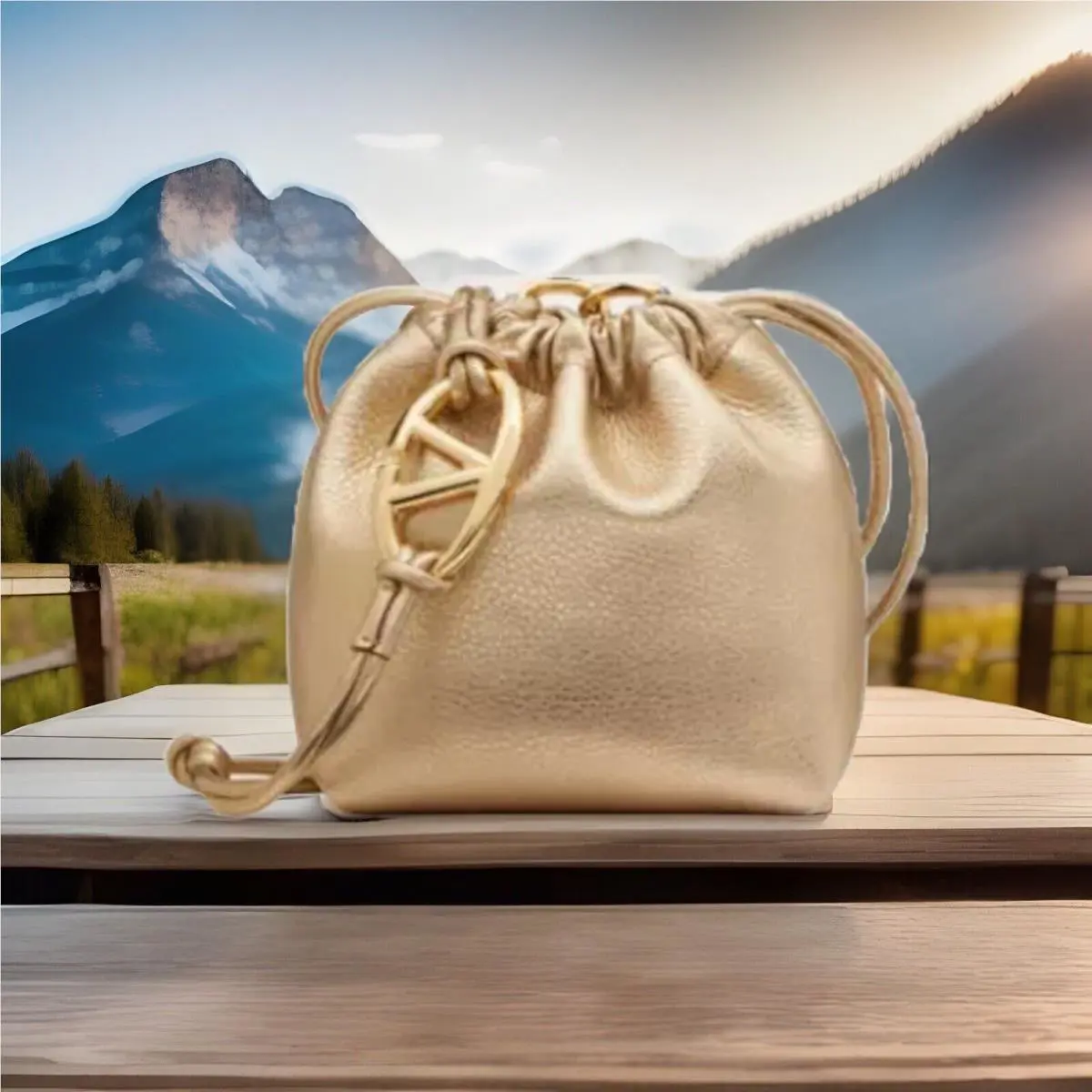 Valentino Garavani Mini Vlogo Pouf Metallic Leather Bucket Bag