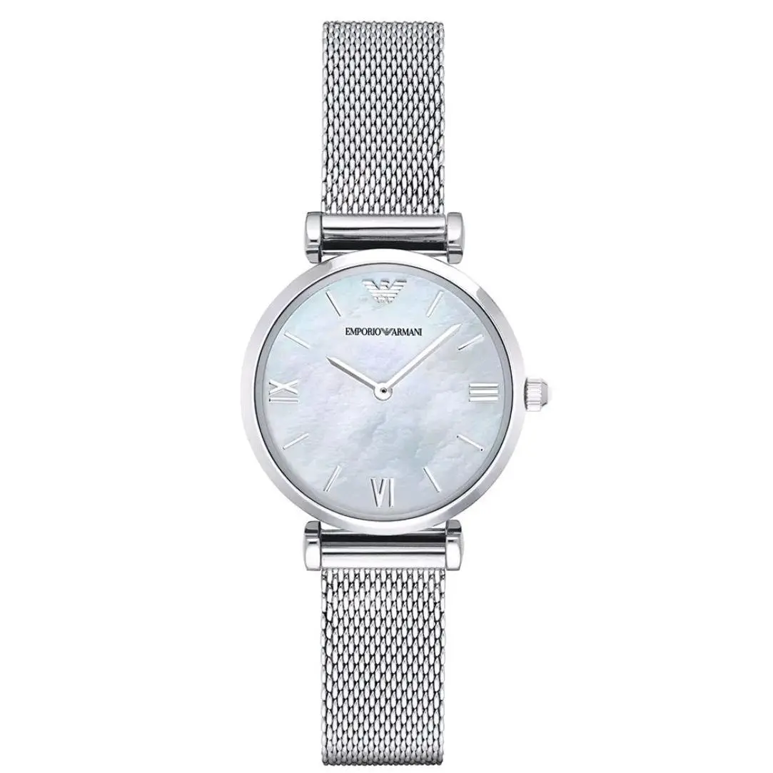 Emporio Armani Retro White Mother of Pearl Dial Ladies Watch AR1955