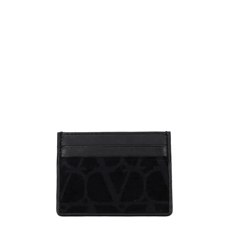 Vvalentino Garavani Men`s Black Leather Credit Card Holder with Gift Box
