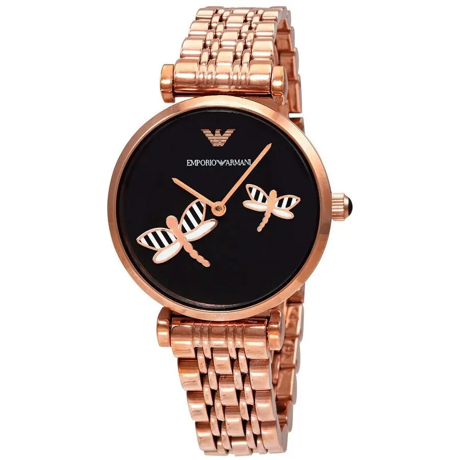Emporio Armani Ladies Gianni T-bar Quartz Black Dial Watch - AR11206 - Dial: Black