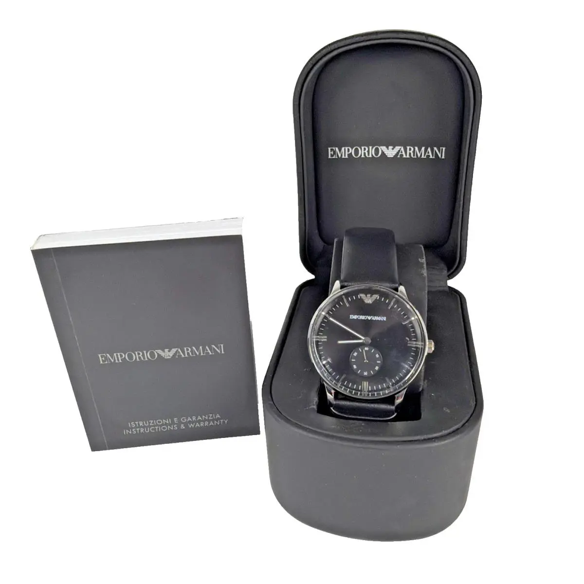 Emporio Armani AR0382 Men`s Stainless Steel Quartz Watch with Leather Strap