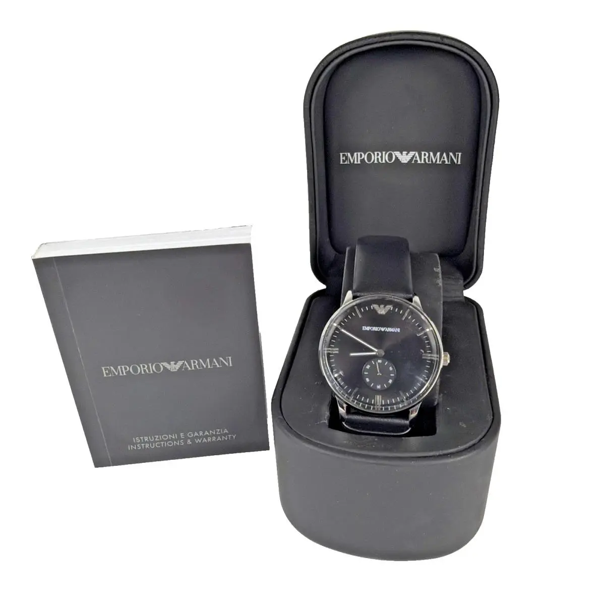 AR0382 Men`s Stainless Steel Quartz Watch with Leather Strap by Emporio Armani