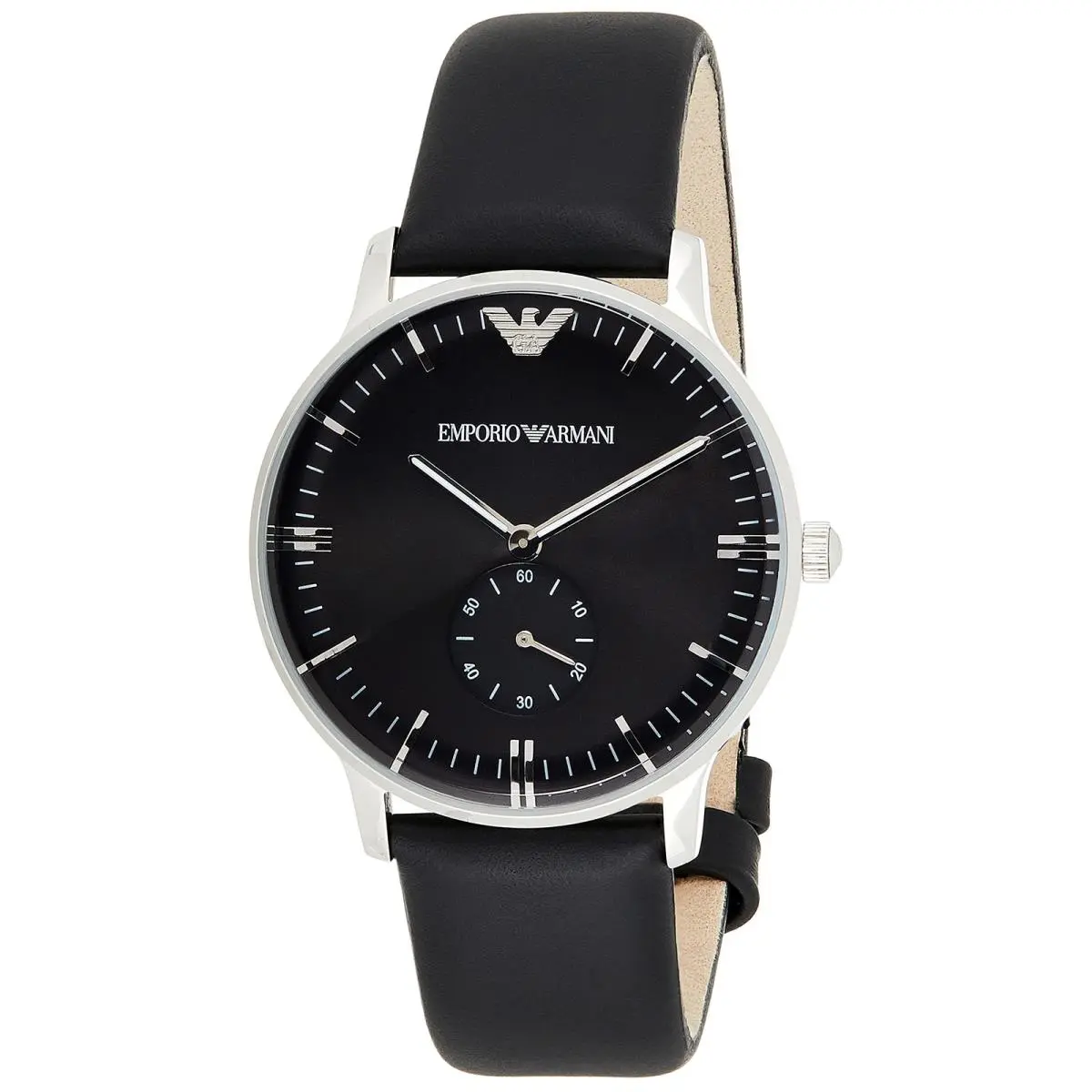 Emporio Armani AR0382 Men`s Stainless Steel Quartz Watch with Leather Strap