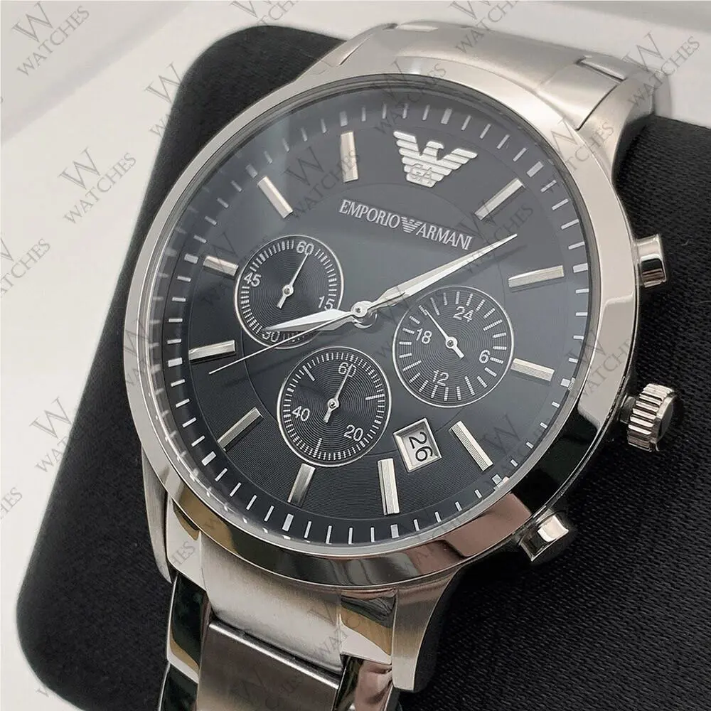 Emporio Armani AR2434 Men`s Renato Chronograph S/steel Watch Gift Box