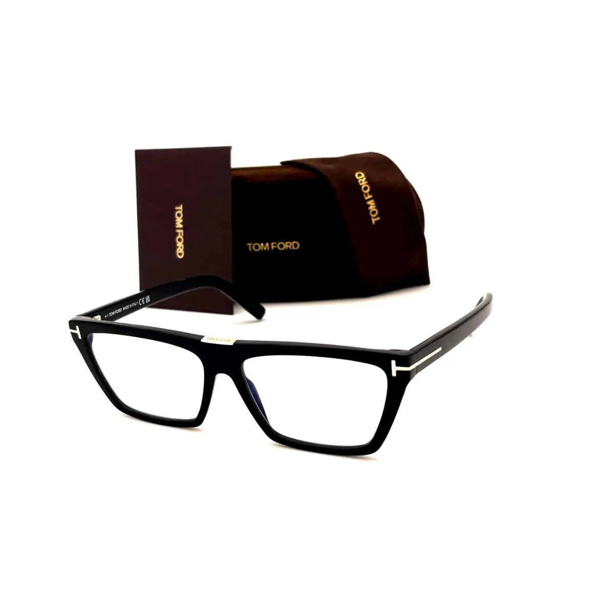 Tom Ford FT5912-B 001 Black / Clear Blue Block 57mm Eyeglasses TF5912