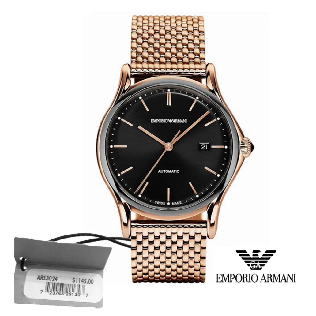 Emporio Armani Classic Swiss Automatic Stainless Watch Rose Gold ARS3024