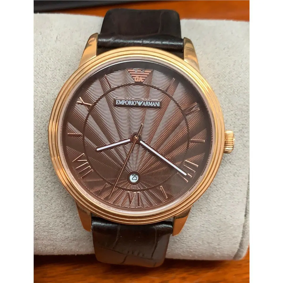 Emporio Armani AR1613 Brown Dial Leather Strap Men`s Watch
