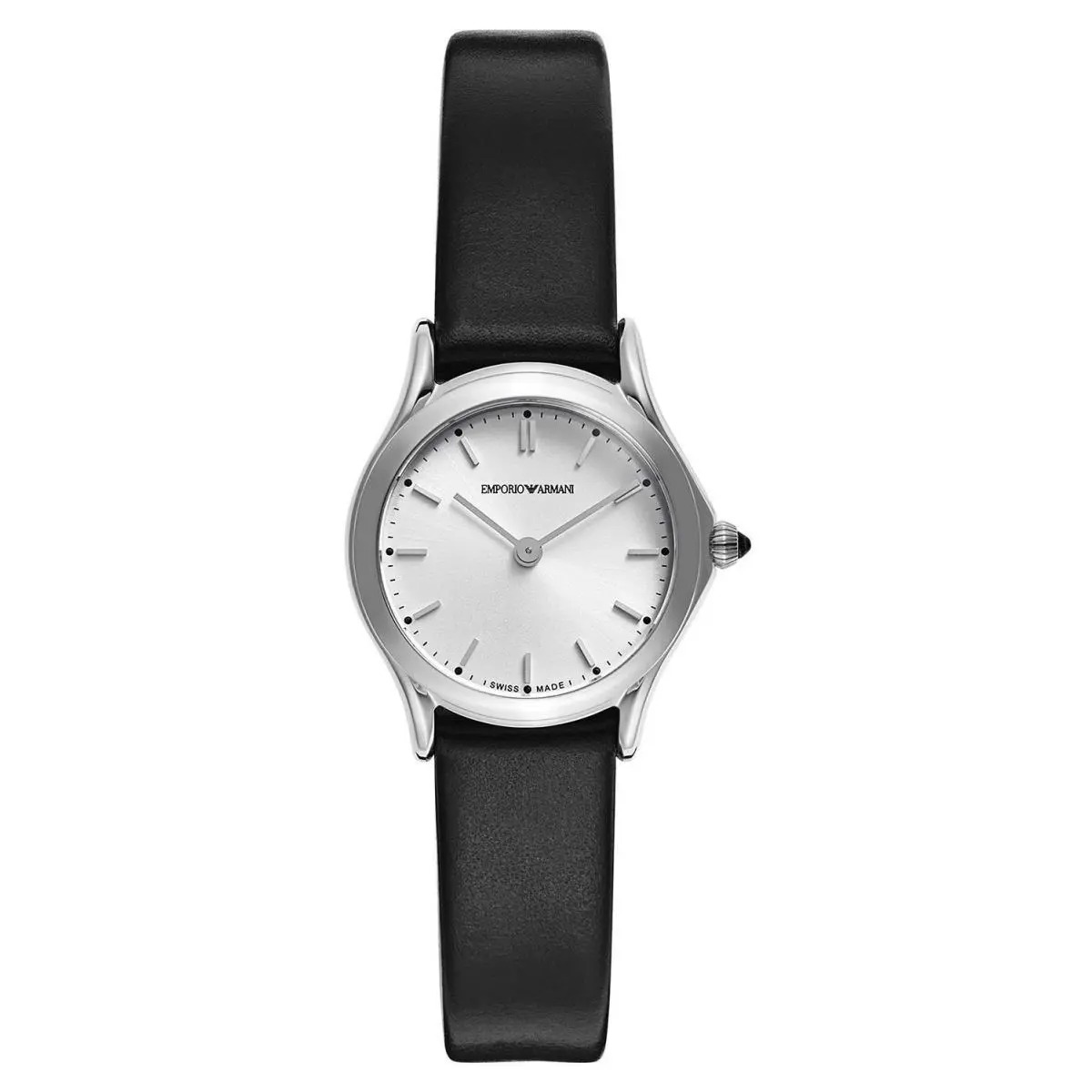Emporio Armani Women’s Silver Dial Black Leather Watch - ARS7200 - Dial: Silver, Band: Black, Bezel: Silver