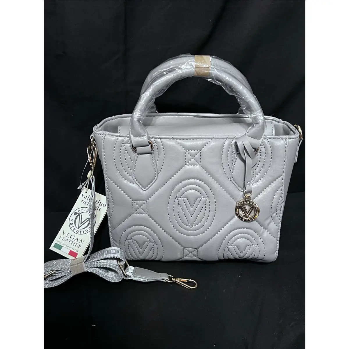 3925. Valentino Orlandi Vegan Leather Gray Bag W/shoulder Strap