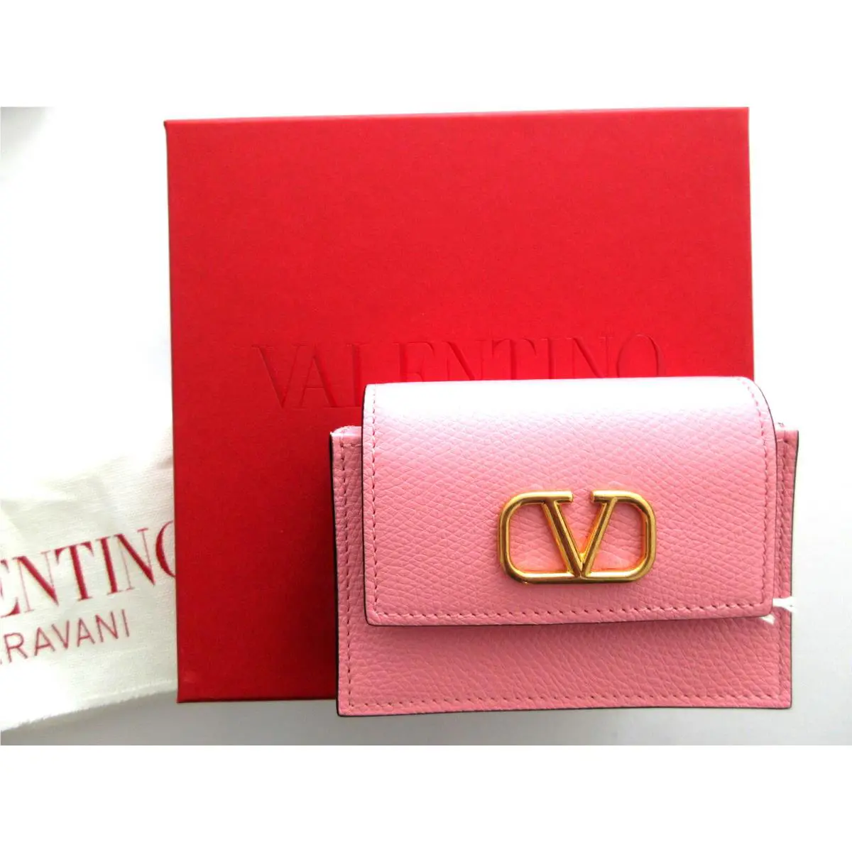 Valentino Garavani V Logo Coin Purse/card Case Bubble Pink Color
