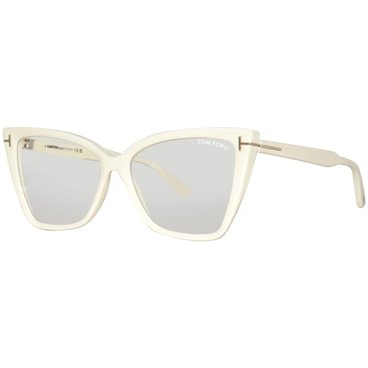 Tom Ford TF5844-B 025 Eyeglasses Frame Women`s Shiny Ivory Full Rim Cat Eye 55mm