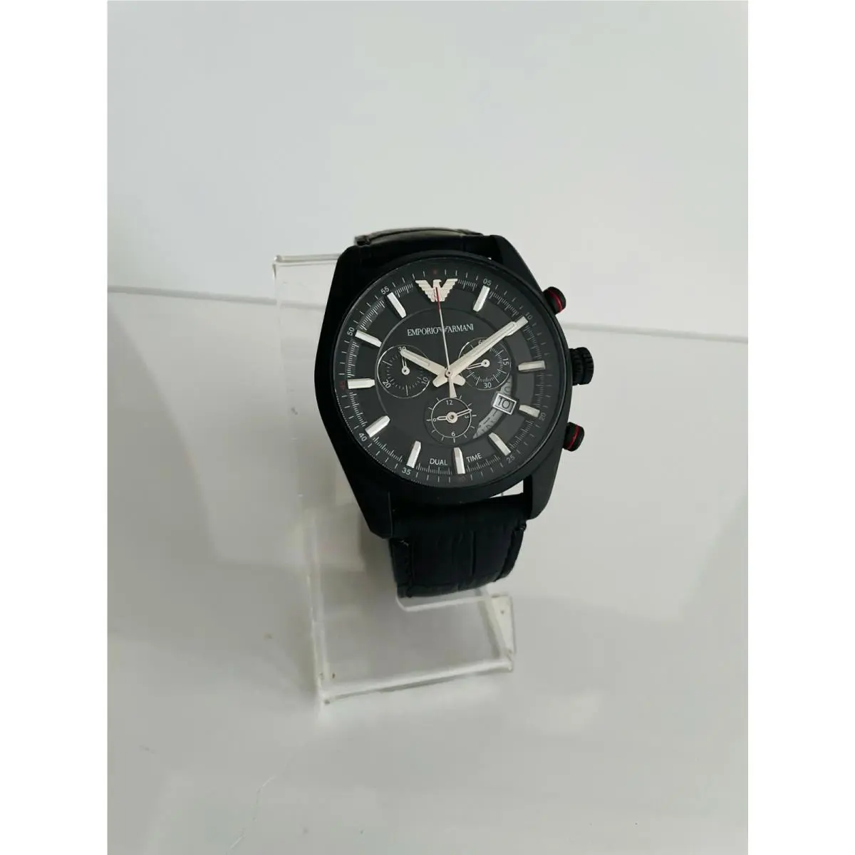 Emporio Armani AR6035 Men`s Sportivo Chronograph Date Black Leather Strap Watch