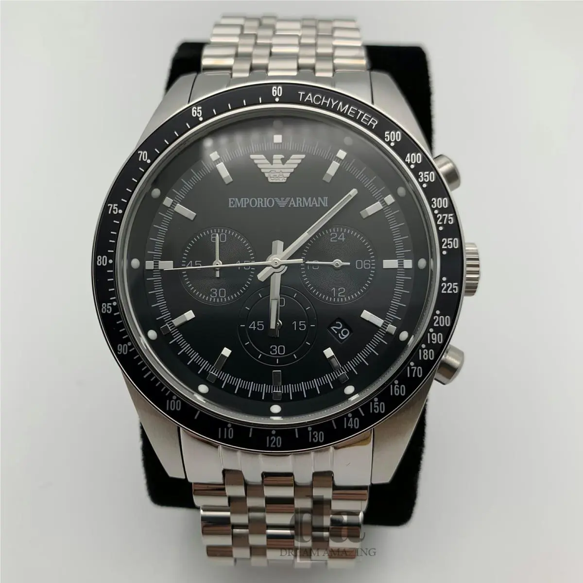 Emporio Armani AR5988 Sportivo Black Dial Stainless Steel Fashion Men`s Watch