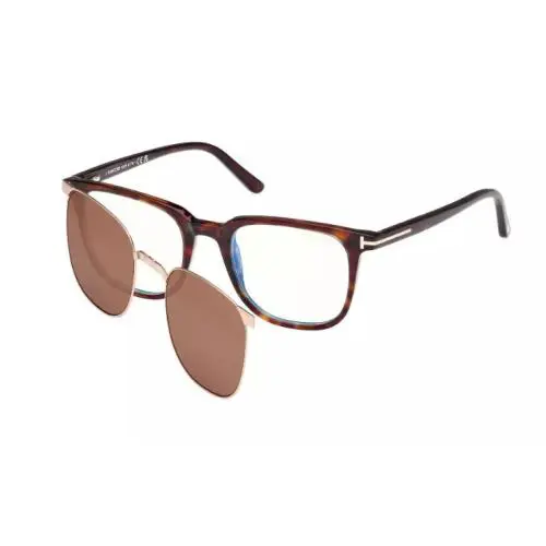 Tom Ford FT 5916 052 Dark Havana/clear Square Men`s Eyeglasses with Clip-on