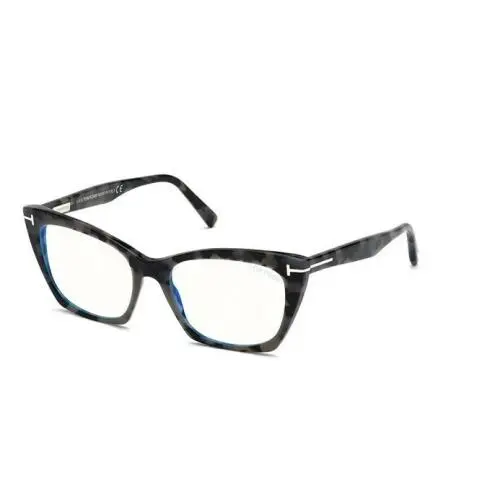 Tom Ford FT5709B 056 Shiny Dark Grey Havana Blue Block Cat-eye Eyeglasses