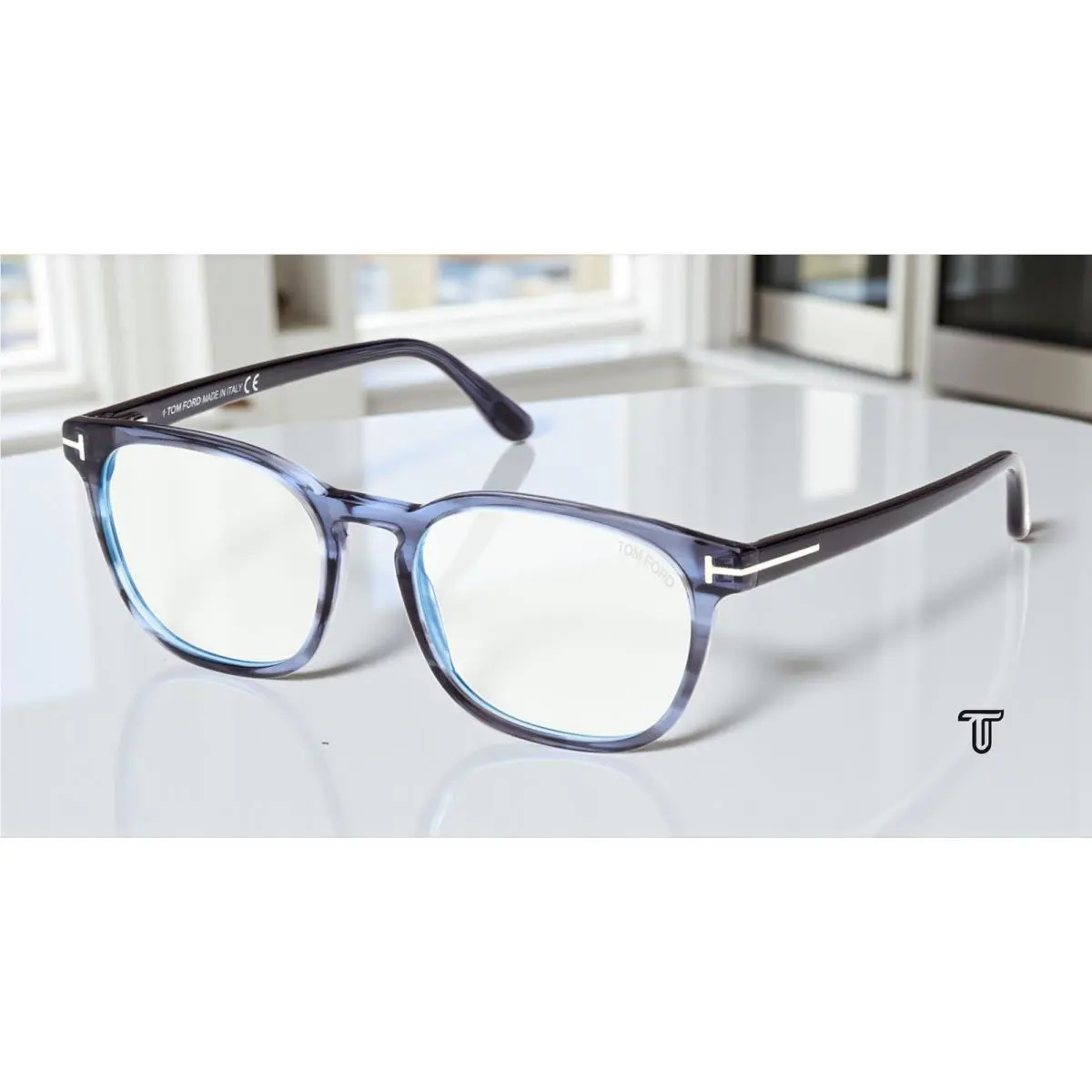Tom Ford FT5868 B 092 Plastic Blue Other Blue Block Lens 53 mm Men`s Eyeglasses