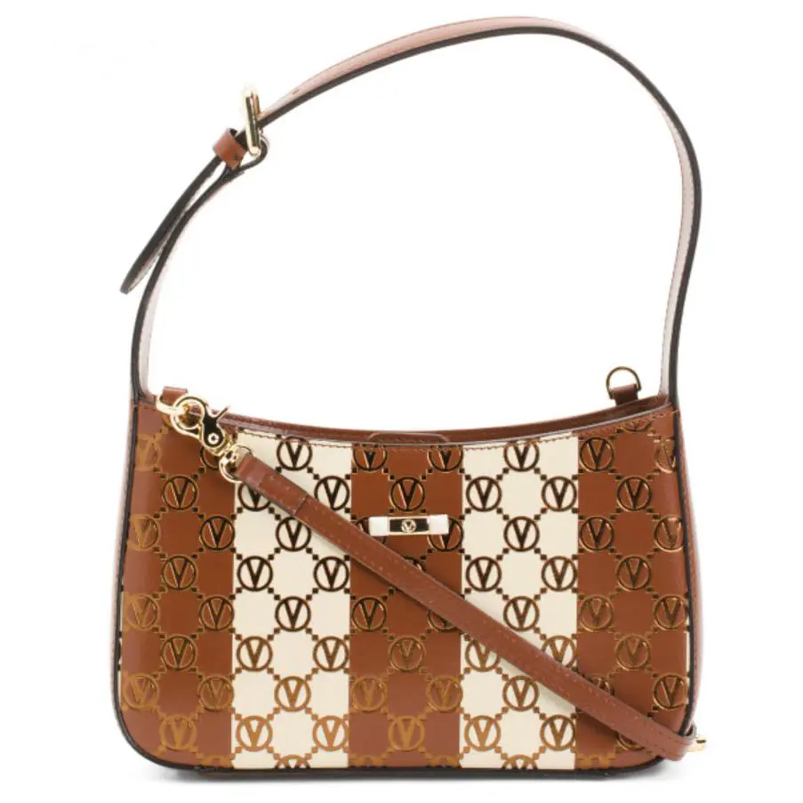 Valentino by Mario Valentino Kai Monogram Stripes Leather Handbag Italy