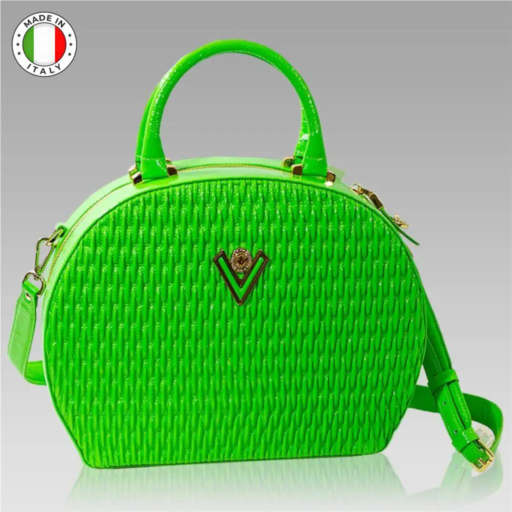 Valentino Designer Bowler Purse Lime Quilted Lacquered Leather Large Bag Orlandi