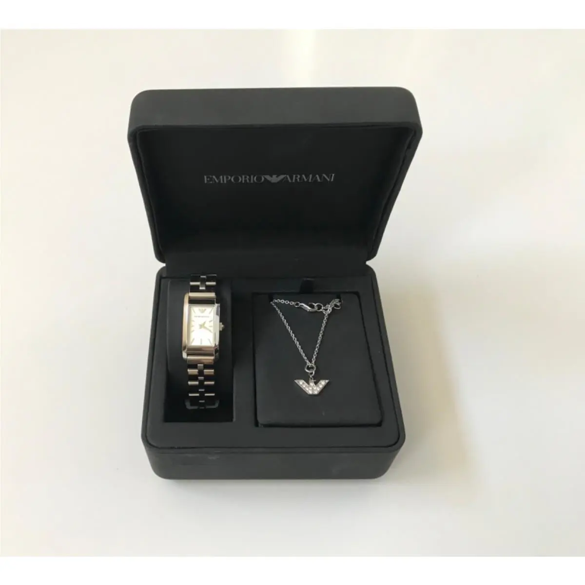 Gift Set OF Emporio Armani Silver S/steel Watch+crystal Necklace AR8014+BOX
