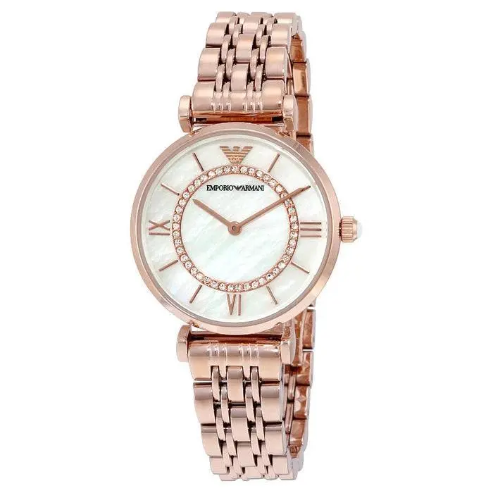 Emporio Armani Women`s Classic 32mm Quartz Watch AR1909 - Dial: Pink, White, Multicolor, Band: Silver, Gold, Pink, Dial Family: White
