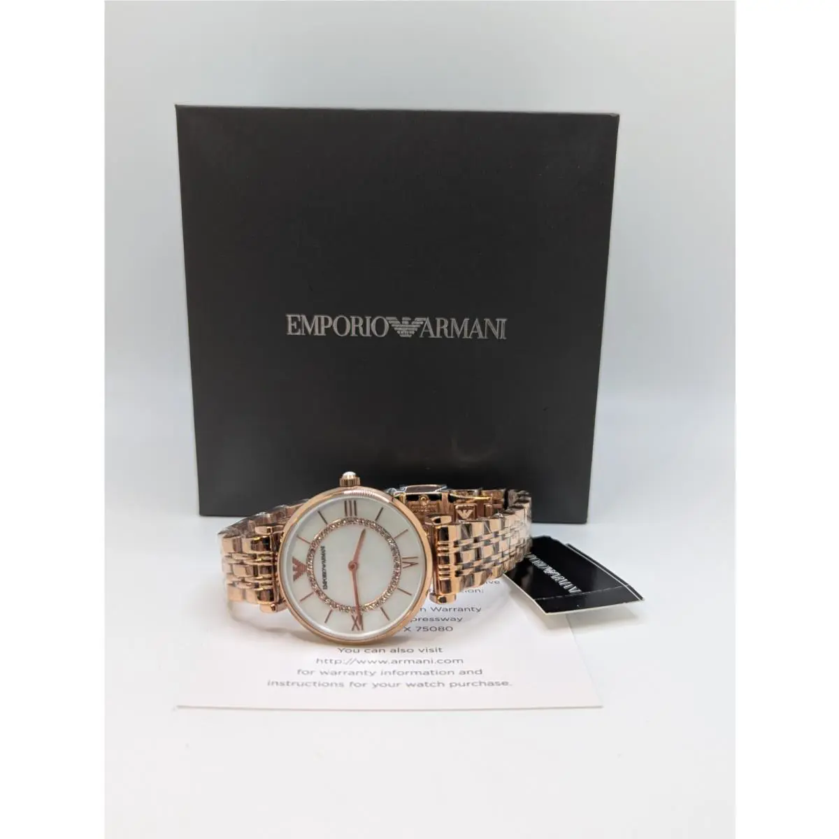 Emporio Armani AR1909 Womens White Dial Rose Gold Band Analog Wristwatch - Dial: White, Band: Rose Gold
