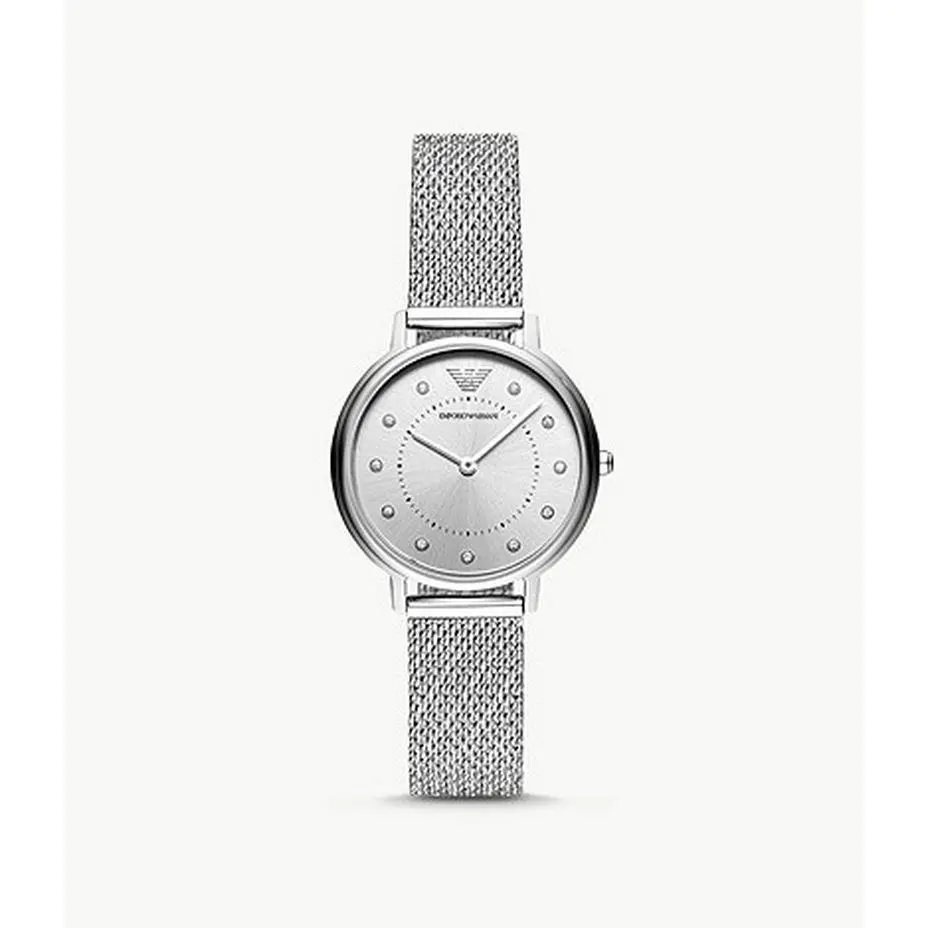 Emporio Armani Silver Tone Mesh Bracelet Analog Women`s Watch AR11128