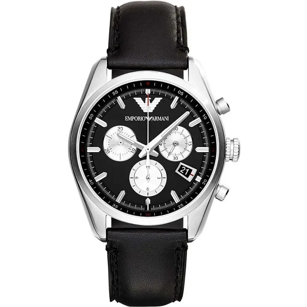 Men`s Leather Quartz Watch AR6009 Black/silver by Emporio Armani