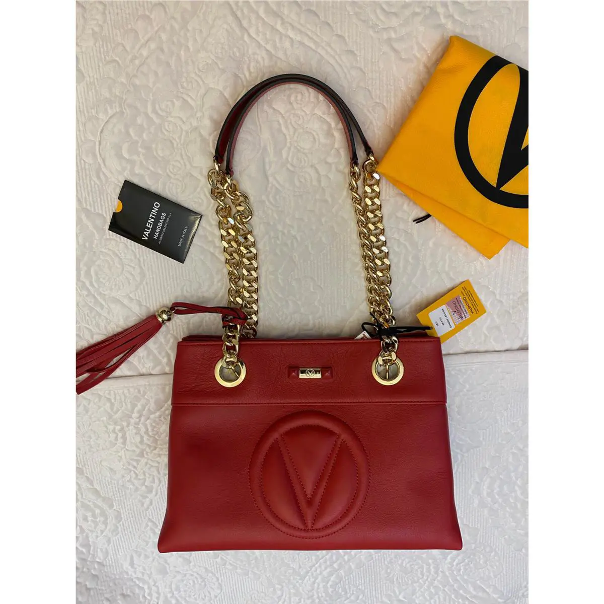 Valentino Leather Tassle Handbag Charm Red Nwot