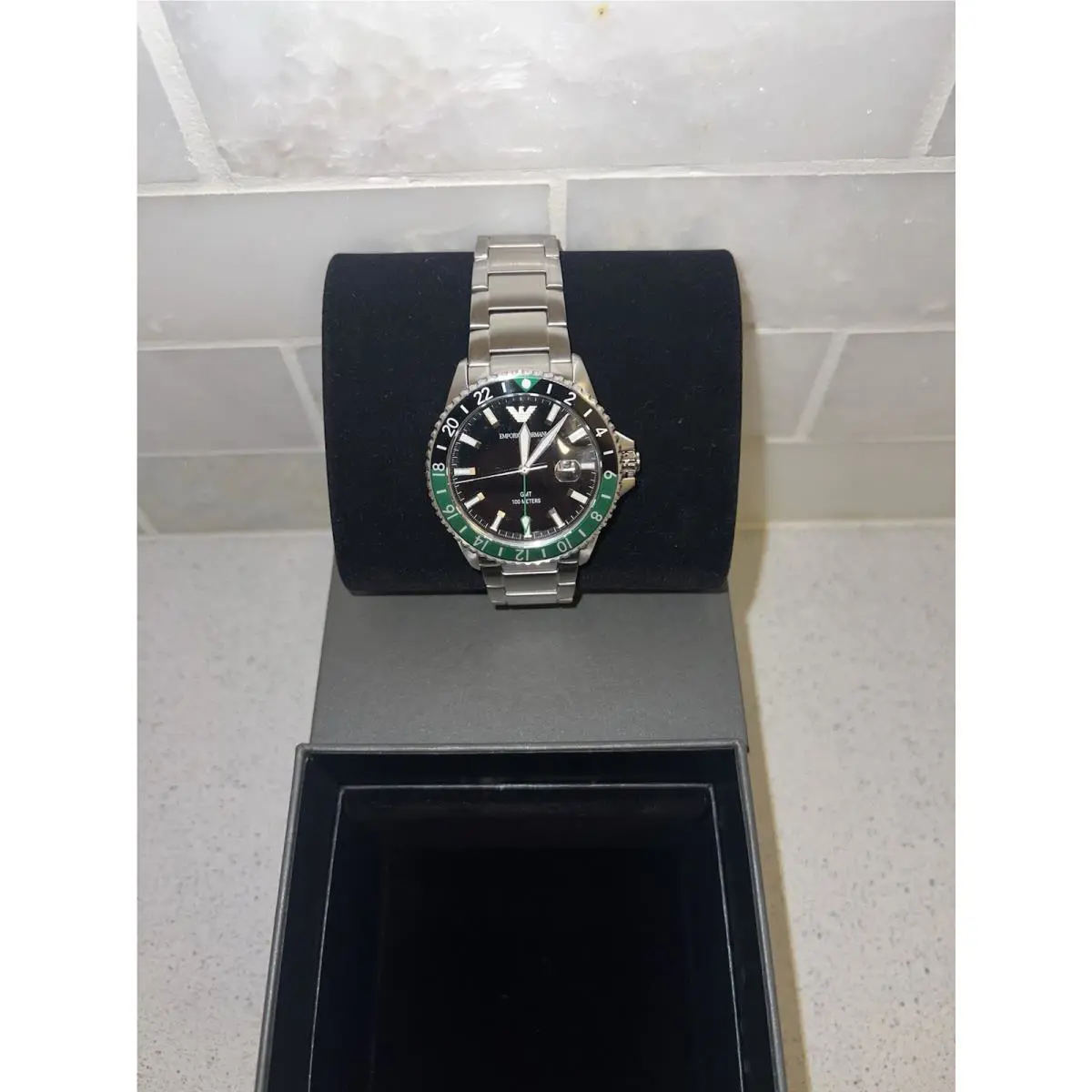 World Explorer Gmt Dual Time Stainless Steel Watch Retail by Emporio Armani