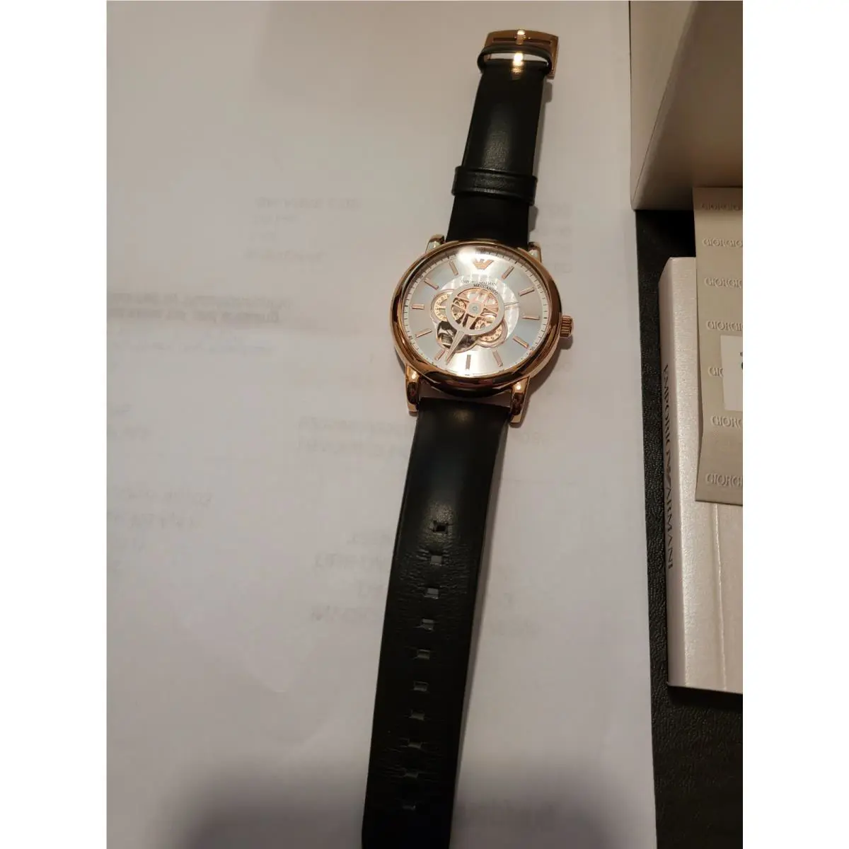 Emporio Armani AR60013 Automatic Black Leather Mens Watch