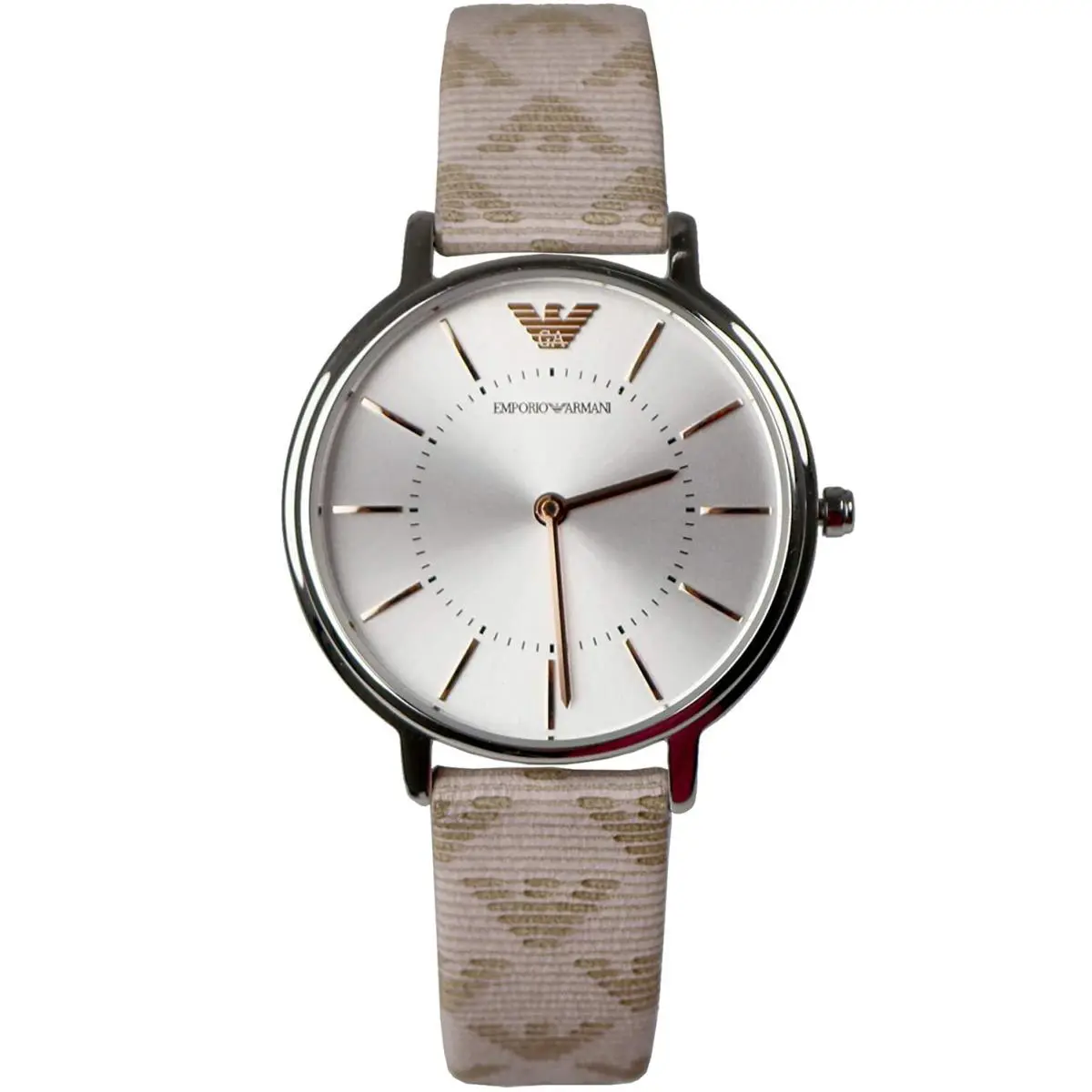AR80007 Silver Tone Silver Dial Leather Strap Womens Watch by Emporio Armani