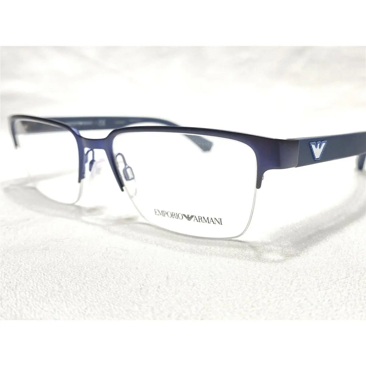 Emporio Armani EA1055 3163 Men`s Blue Half Rim Eyeglasses Frames 53/17 140