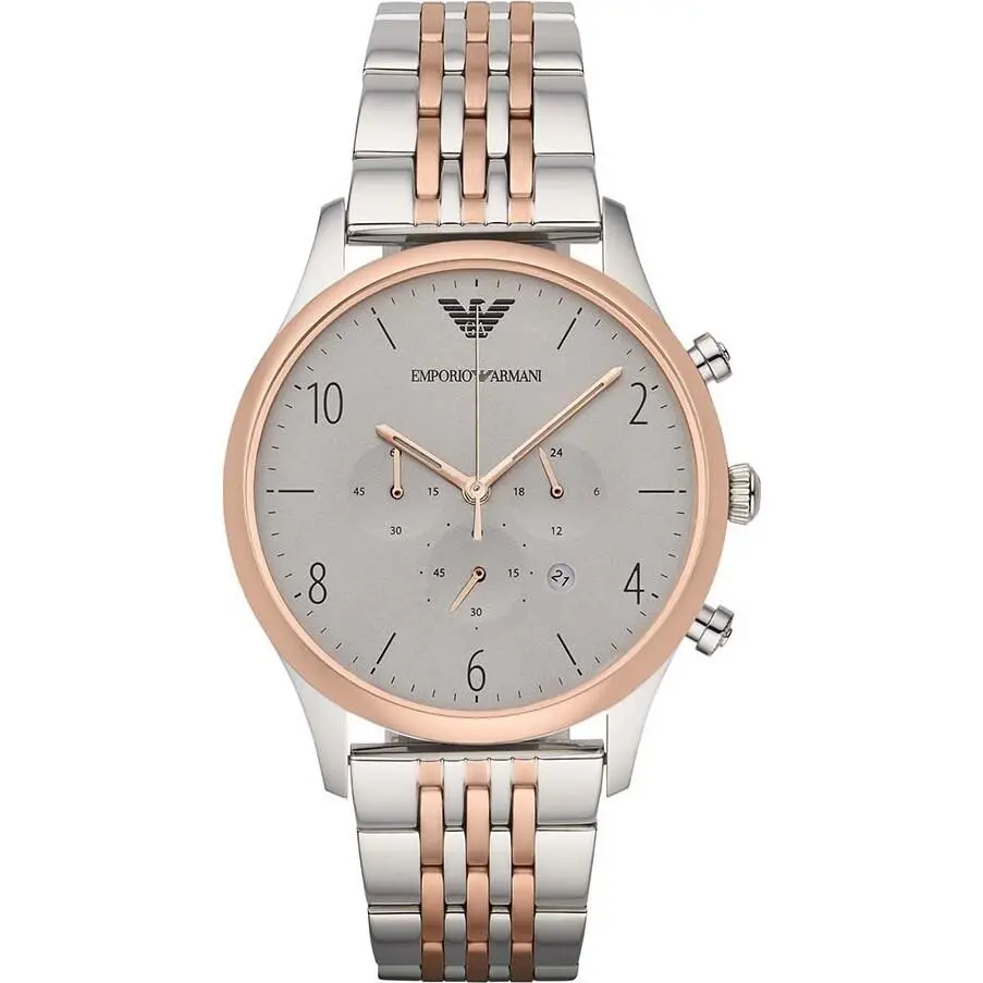 Emporio Armani Mens Classic Chronograph Steel and Rose Gold Watch AR1864