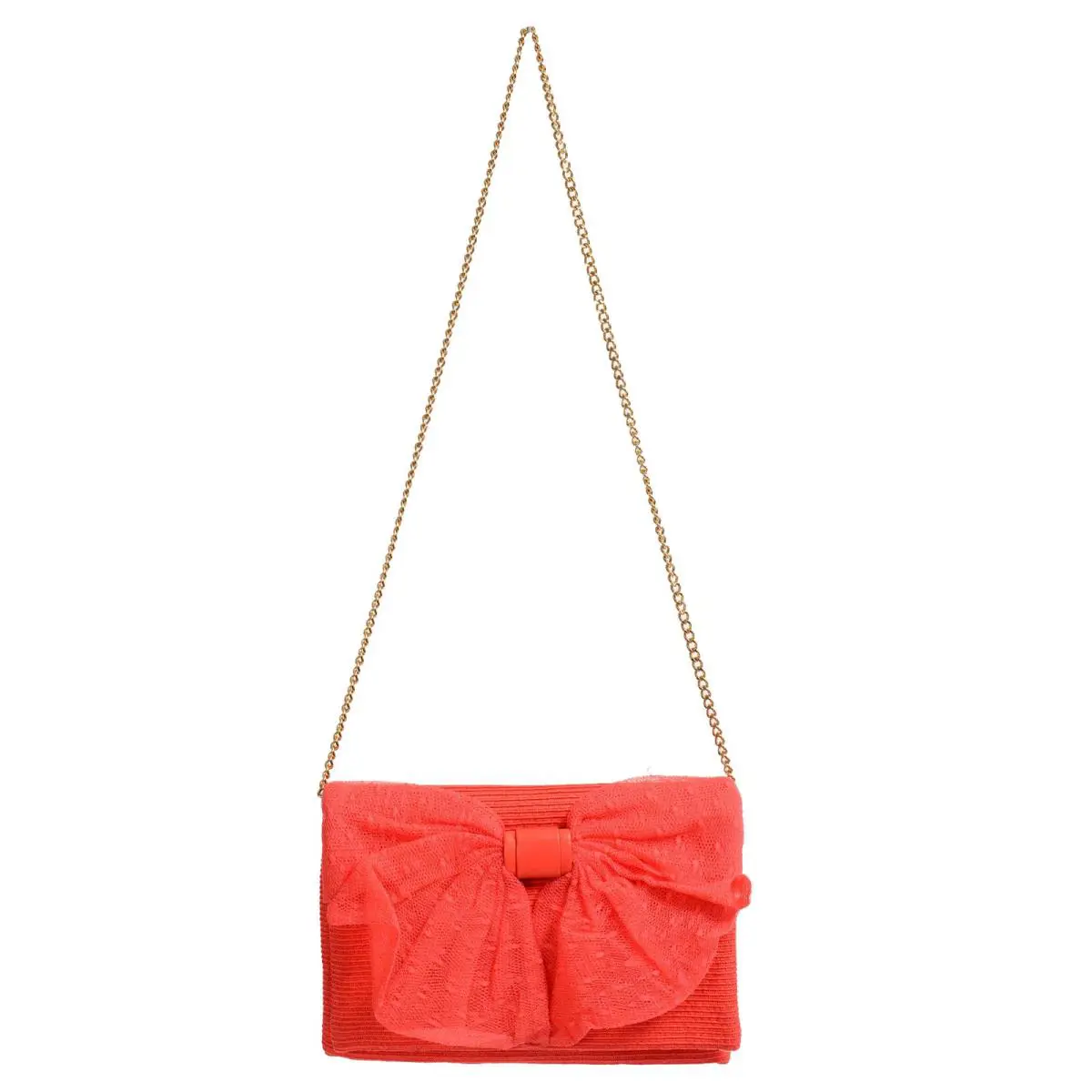 Red Valentino Women`s Coral Pink Bow Decorated Clutch Shoulder Bag